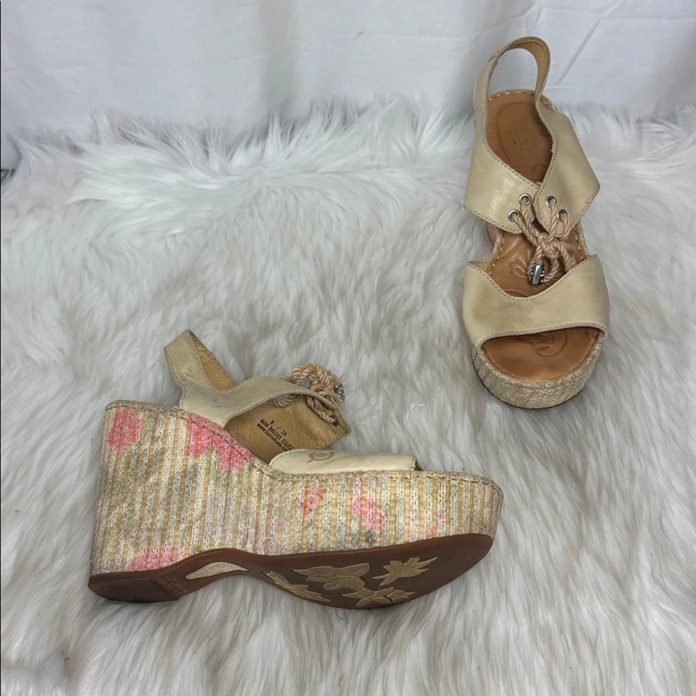 Born Women's Aruba Garden‎ Tan Platform Lace Up Strap Sandals Sz 8